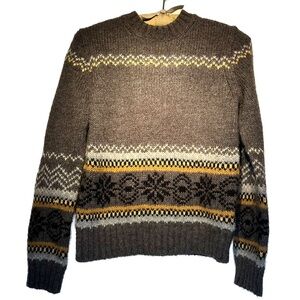J. CREW Vintage Fair Isle Print Wool Sweater Medium Cabincore Grandpa Sweater